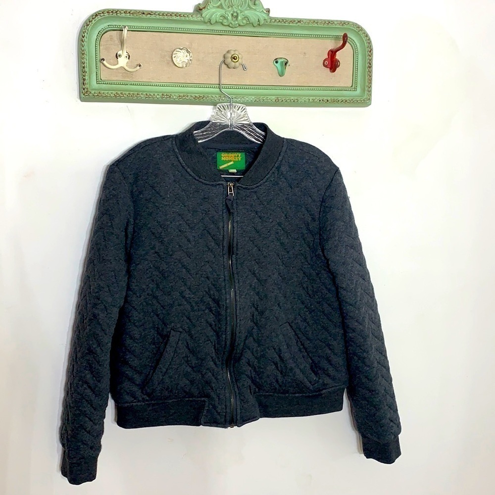 Groovy monkey sartorial savant cotton zig zag zip bomber jacket large charcoal